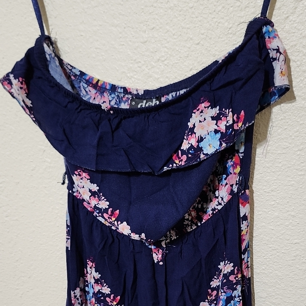 Deb Navy Blue and Pink Slip Dress Strapless Floral Dress - Picture 4 of 10